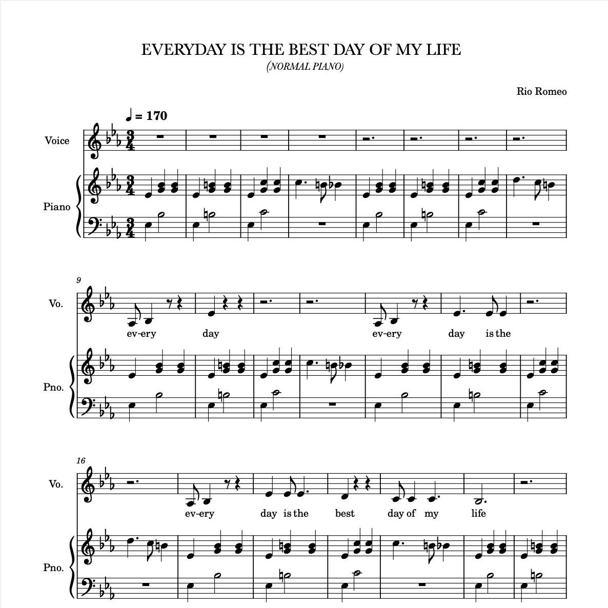 EVERYDAY IS THE BEST DAY OF MY LIFE SHEET MUSIC
