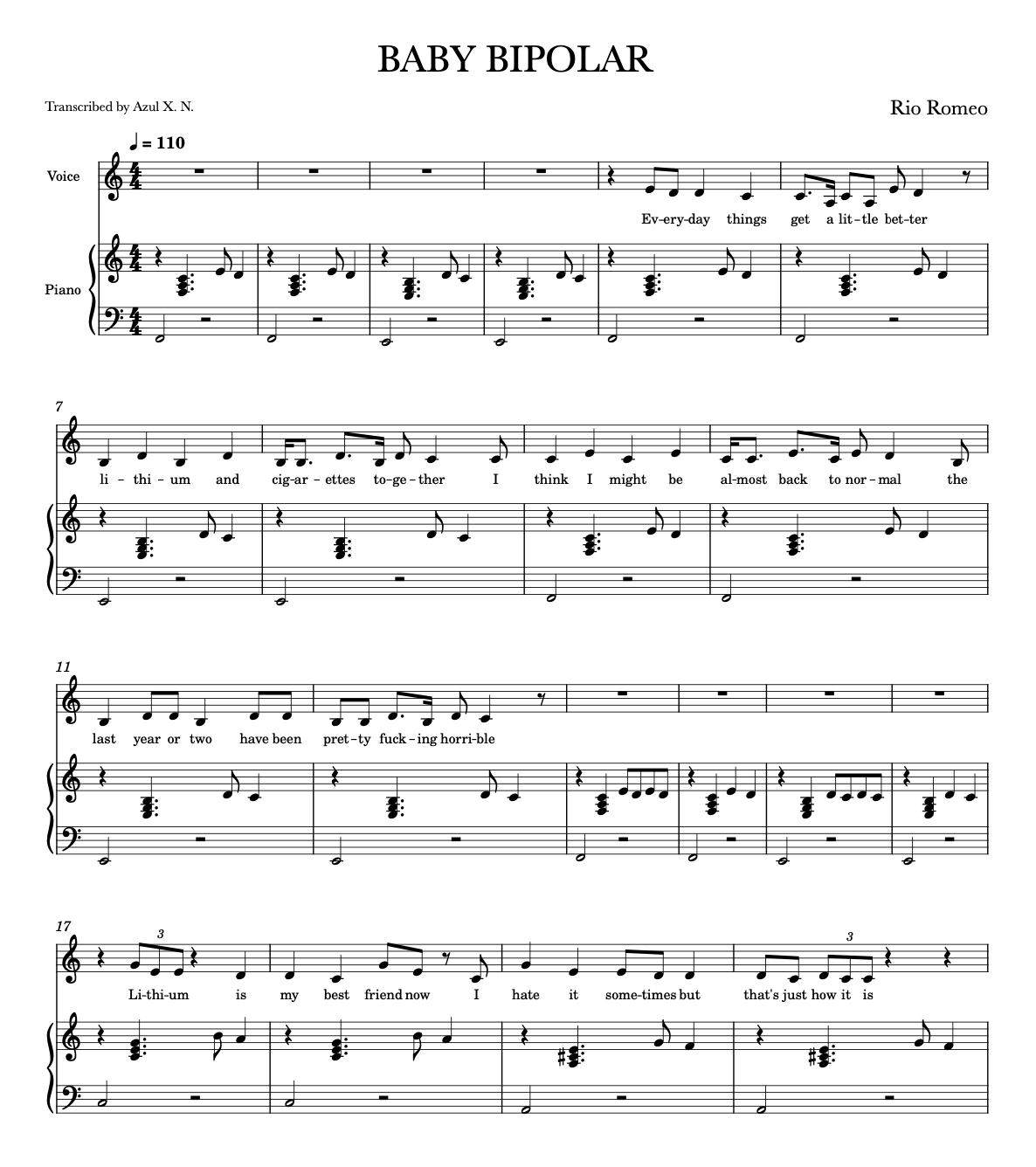 BABY BIPOLAR SHEET MUSIC