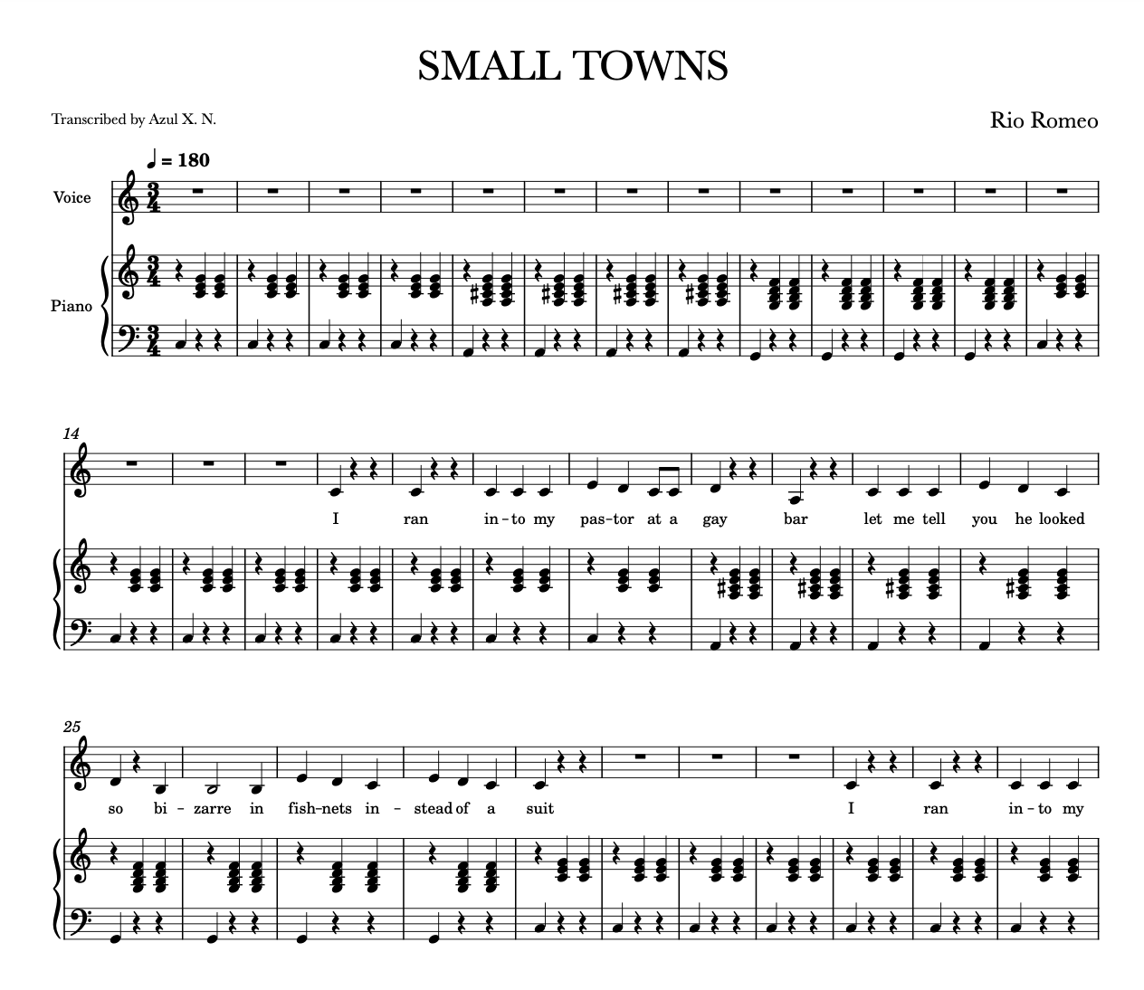 SMALL TOWNS SHEET MUSIC