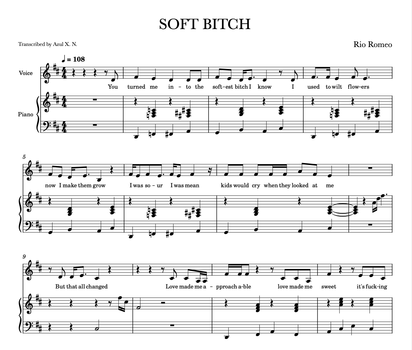 SOFT BITCH SHEET MUSIC