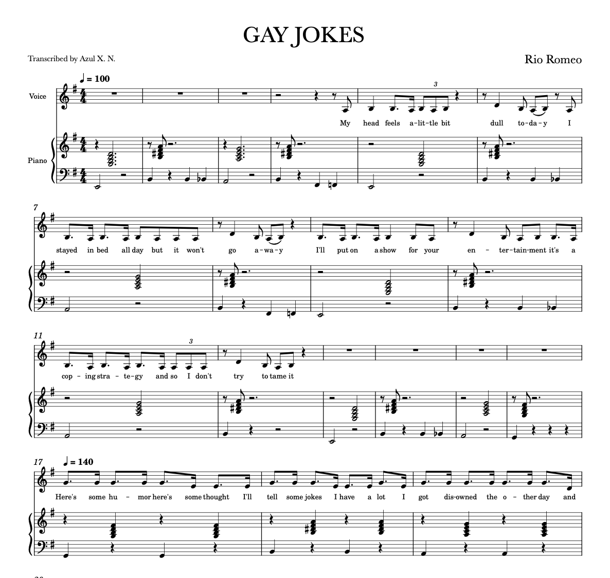GAY JOKES SHEET MUSIC