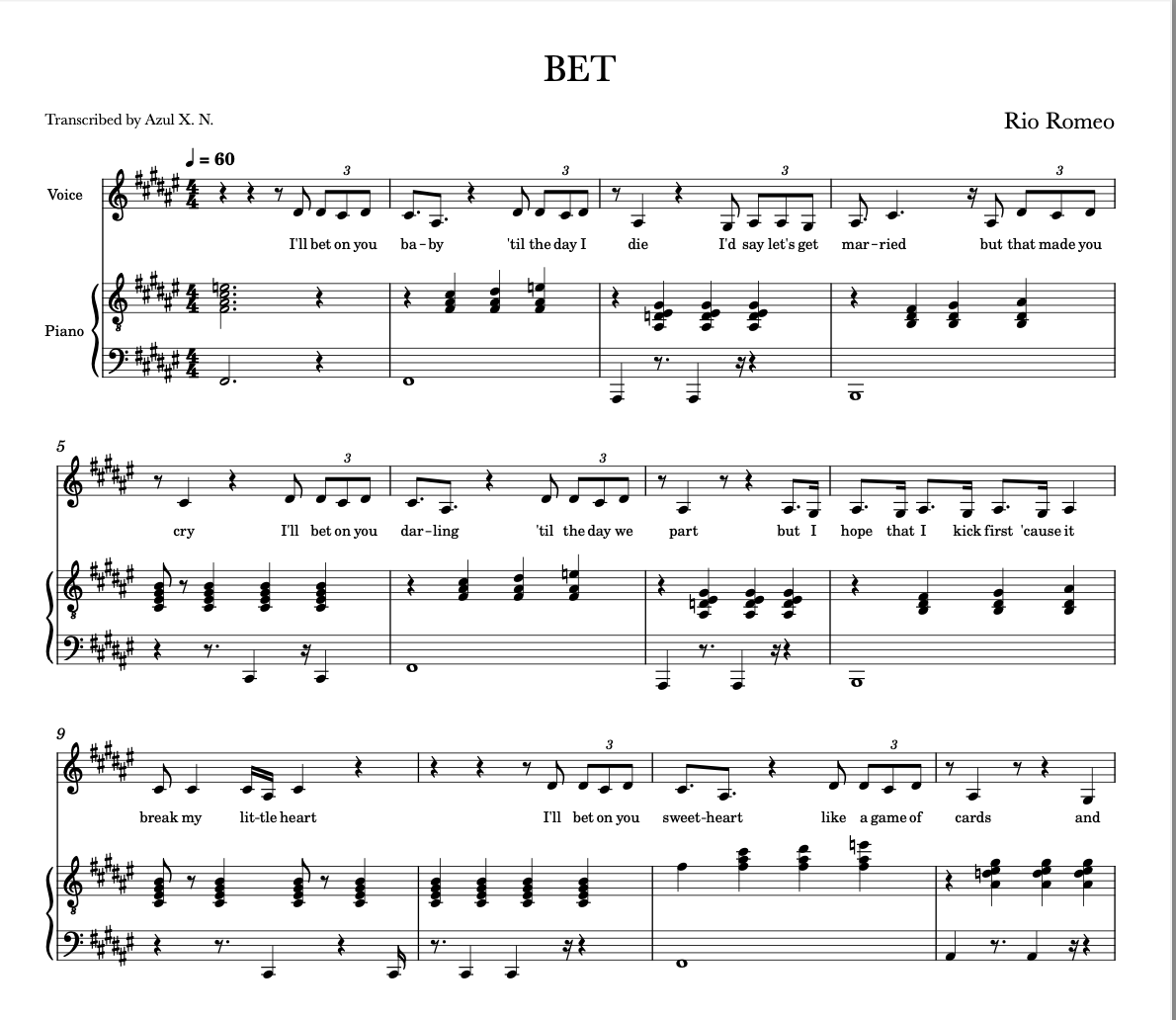 BET SHEET MUSIC