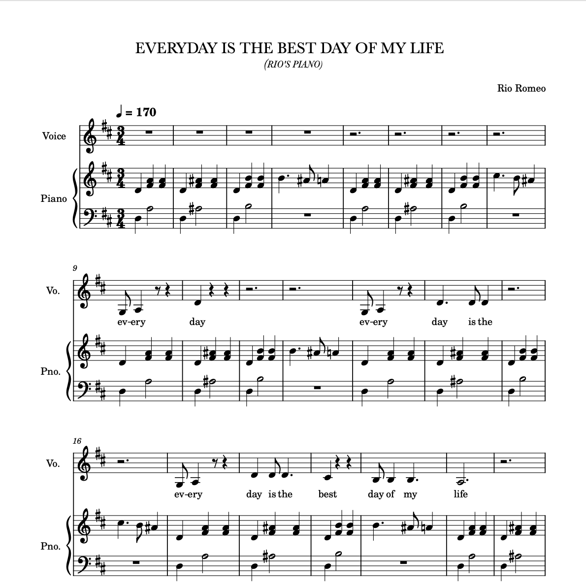 EVERYDAY IS THE BEST DAY OF MY LIFE SHEET MUSIC