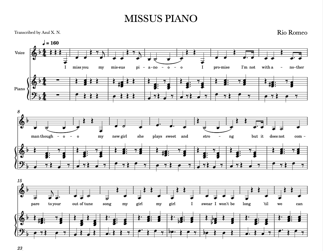 MISSUS PIANO SHEET MUSIC