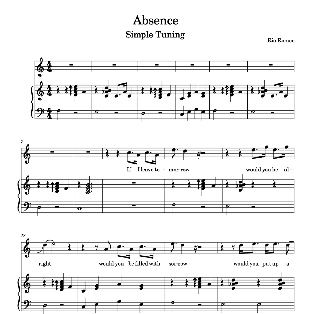 Absence Rio Romeo Absence Sheet Music | Free Download From Rio Romeo